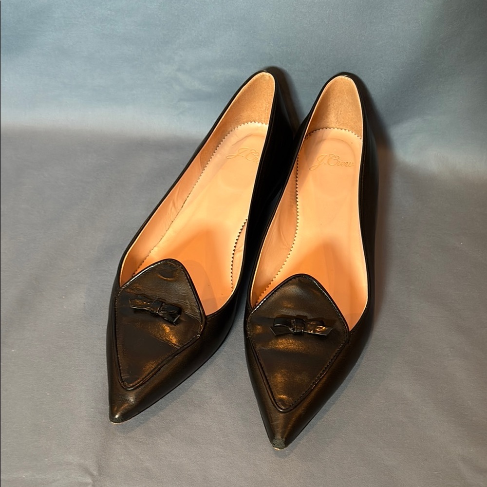 J. Crew Women’s Black Leather Bow Flats
